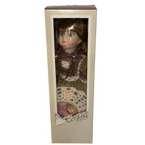 VTG Heritage Dolls Victorian Porcelain Doll Pink Floral Dress Hat Taiwan R.O.C.